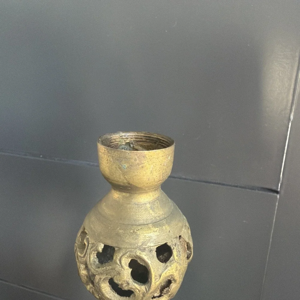 Pair Brass Filigree Taper Candlesticks 13